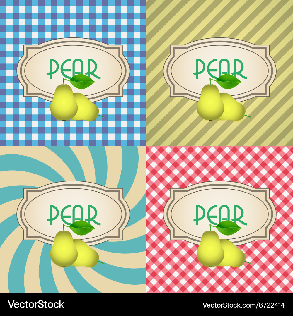 Four types of retro textured labels for pear eps10 Vector Image