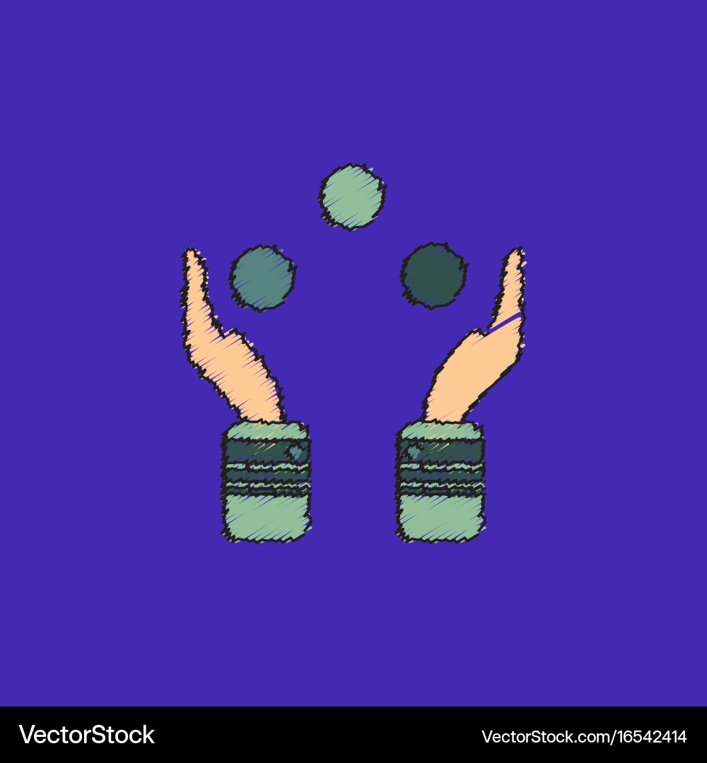 Hands juggling with balls in hatching style vector image
