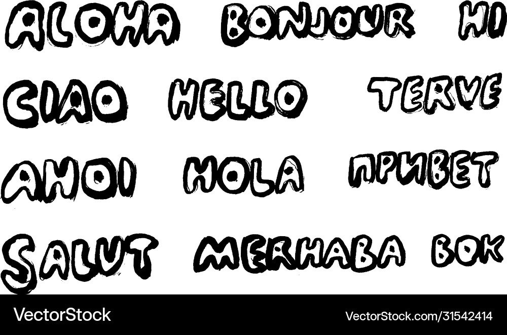 Hello in different languages lettering ciao aloha Hello in different languages lettering ciao aloha vector image