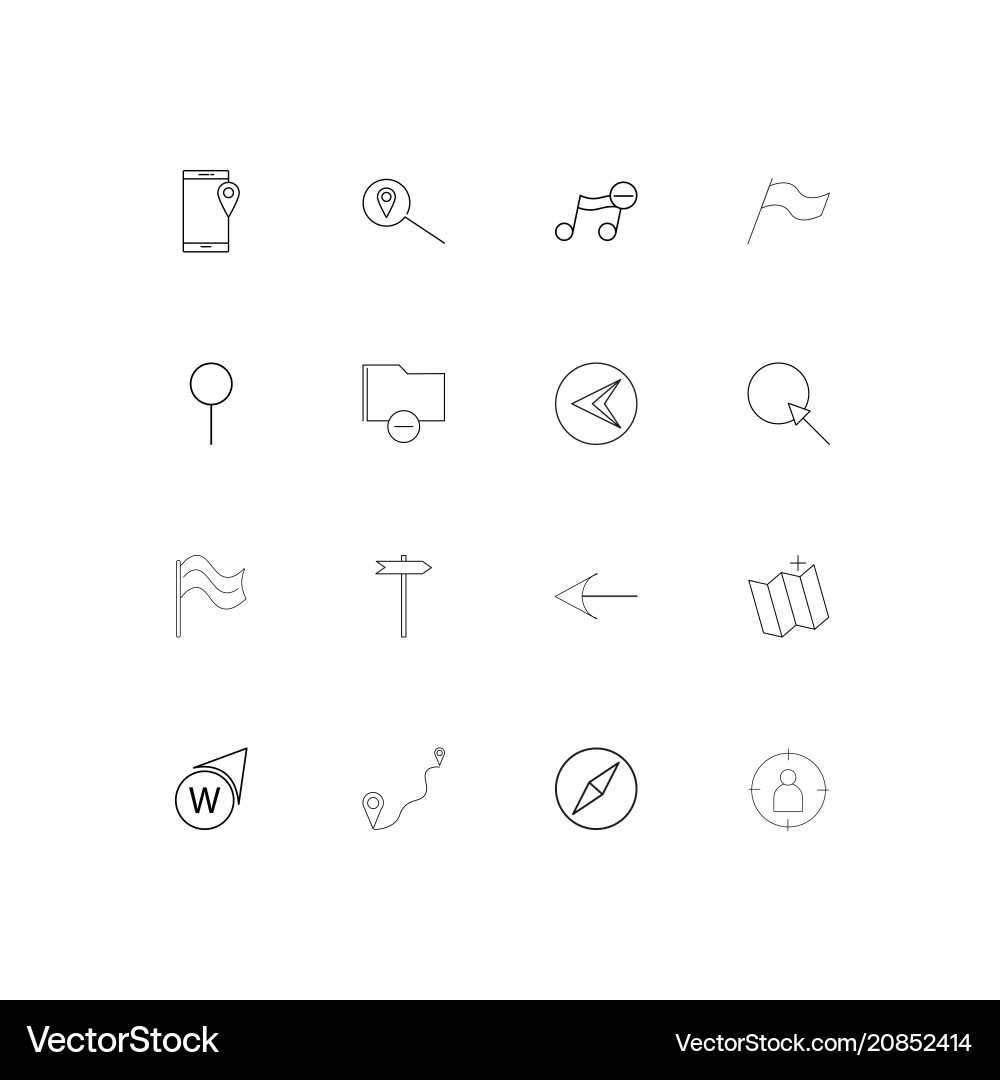 Maps and navigation linear thin icons set vector image