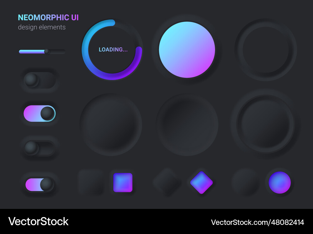 Neomorphe ui ux schwarz Design Elemente Kit Vektorbild