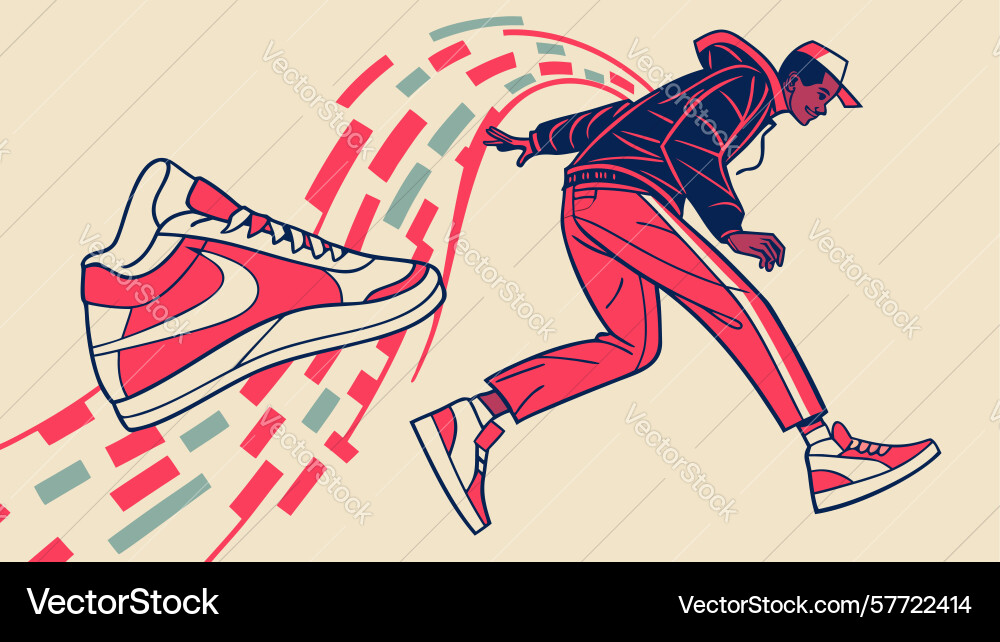 Person running with dynamic abstract shapes vector image