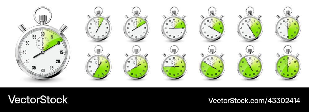 Realistische klassische Stoppuhr-Icons glänzendes Metall Realistische klassische Stoppuhr-Icons glänzendes Metall vektorbild