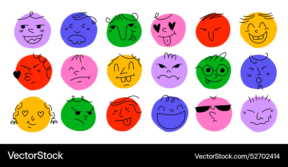 Runde abstrakte Comic Gesichter mit verschiedenen Emotionen Runde abstrakte Comic Gesichter mit verschiedenen Emotionen vektorbild