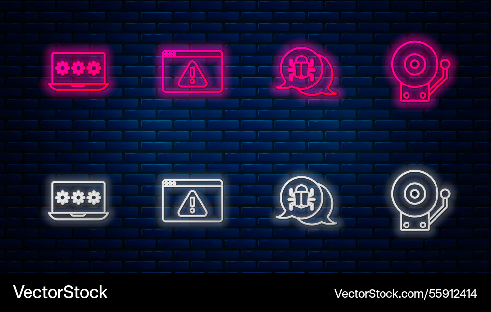 Set line browser with exclamation mark system bug Vector Image
