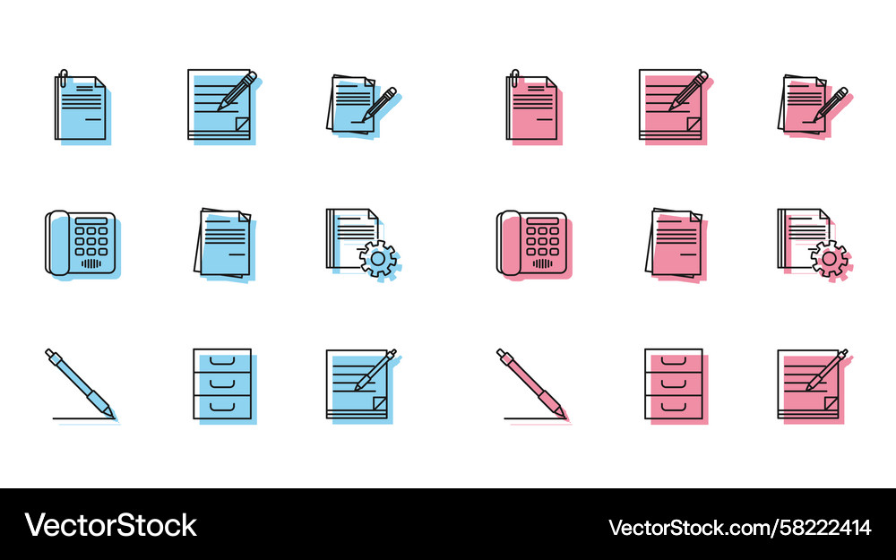 Set line pen drawer with documents file Vector Image