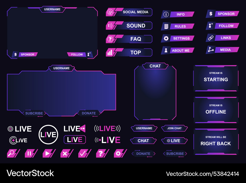 Twitch streaming interface mega set elements Twitch streaming interface mega set elements vector image