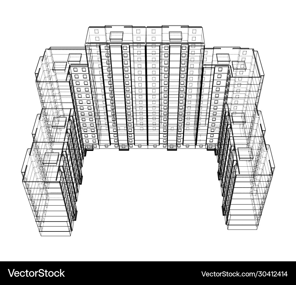 Wire-frame model a multi-storey building Vector Image