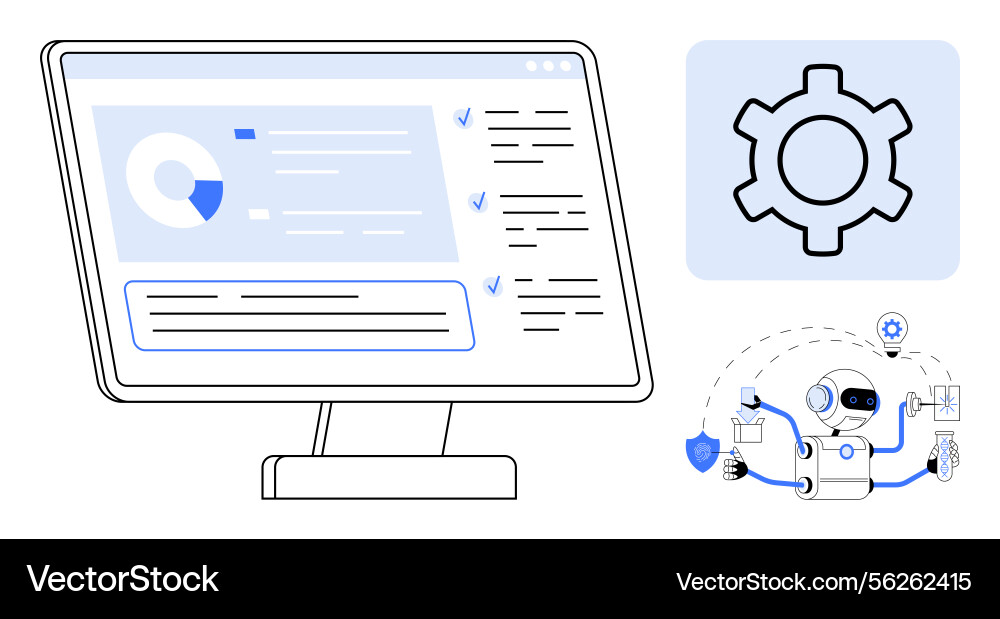 Automated workflow monitoring with data dashboard Automated workflow monitoring with data dashboard vector image