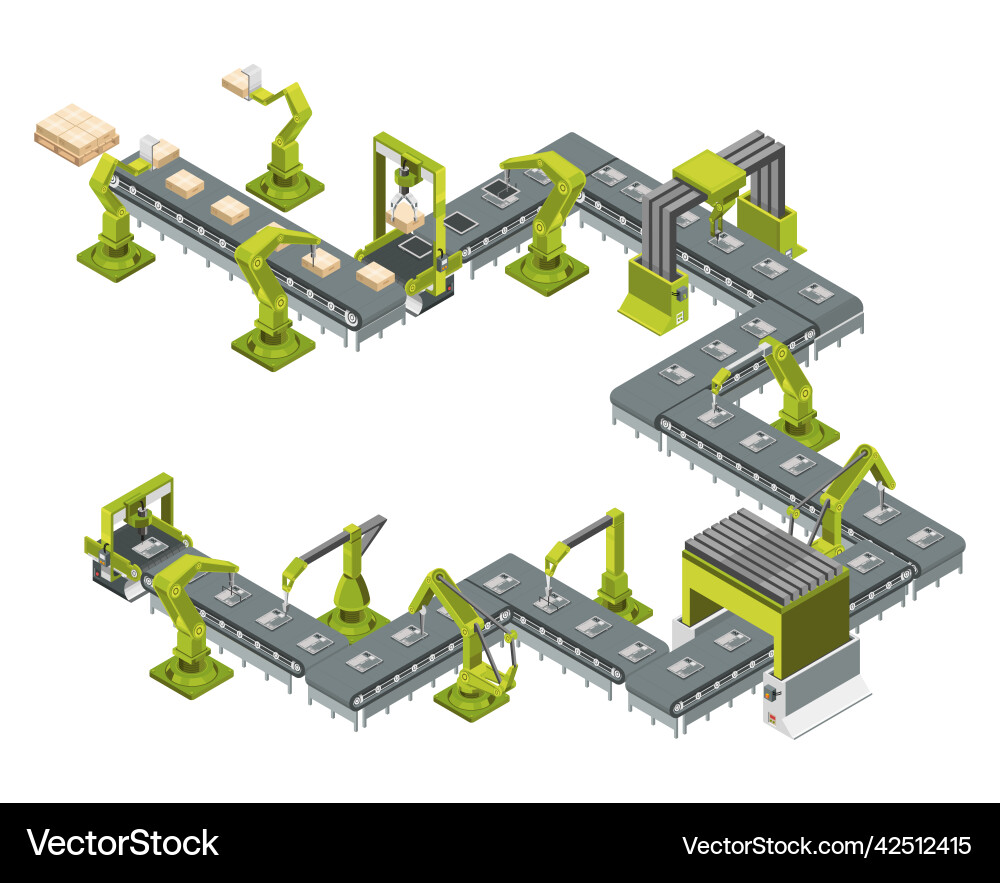 Automatic factory with conveyor line vector image