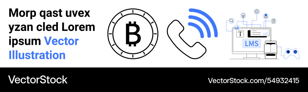 Bitcoin coin communication symbol and learning vector image