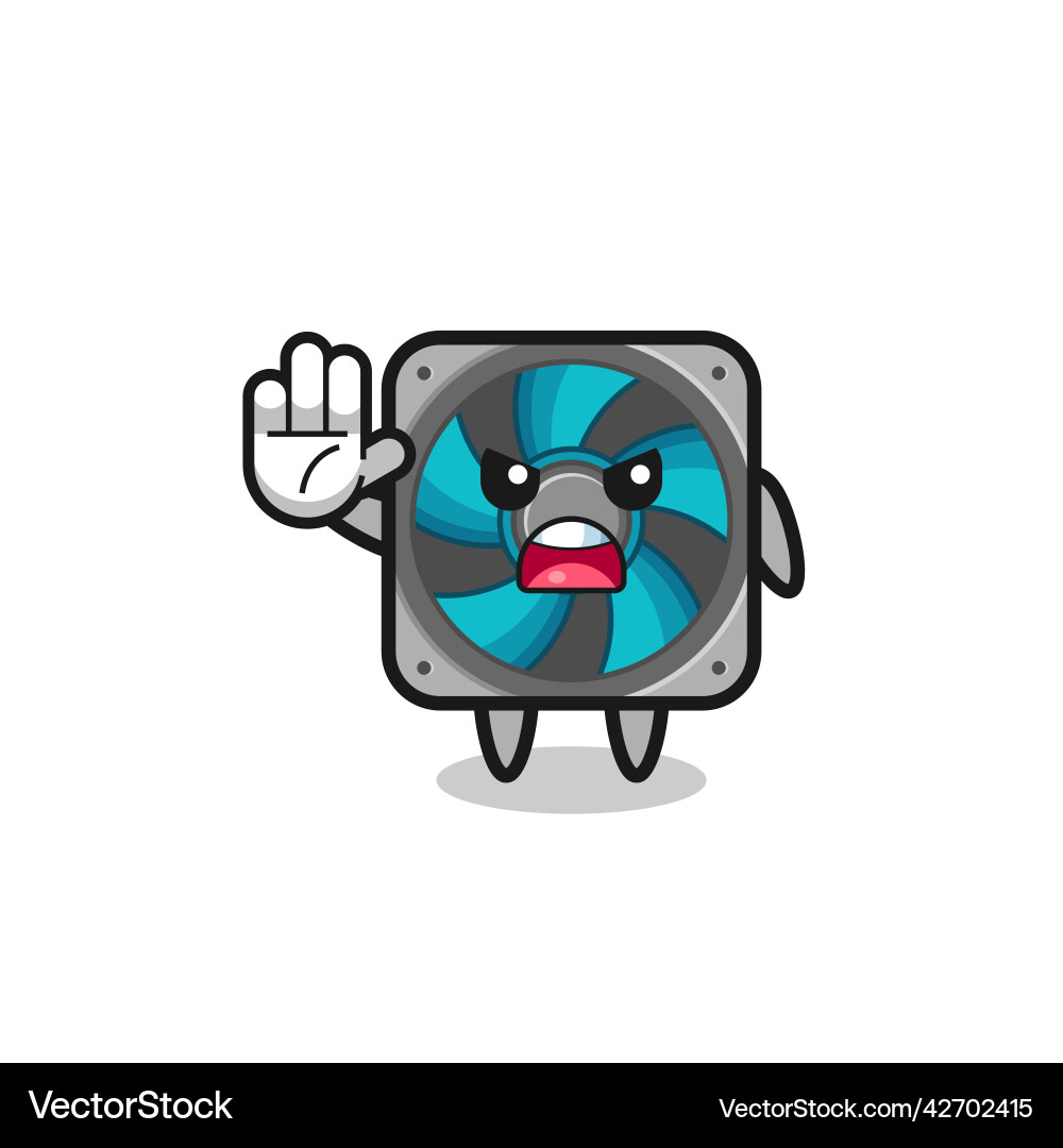Computer fan character doing stop gesture Vector Image
