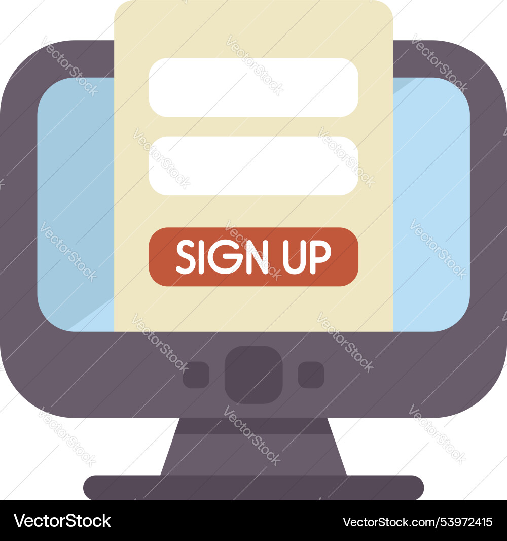 Computer showing online registration form Computer showing online registration form vector image