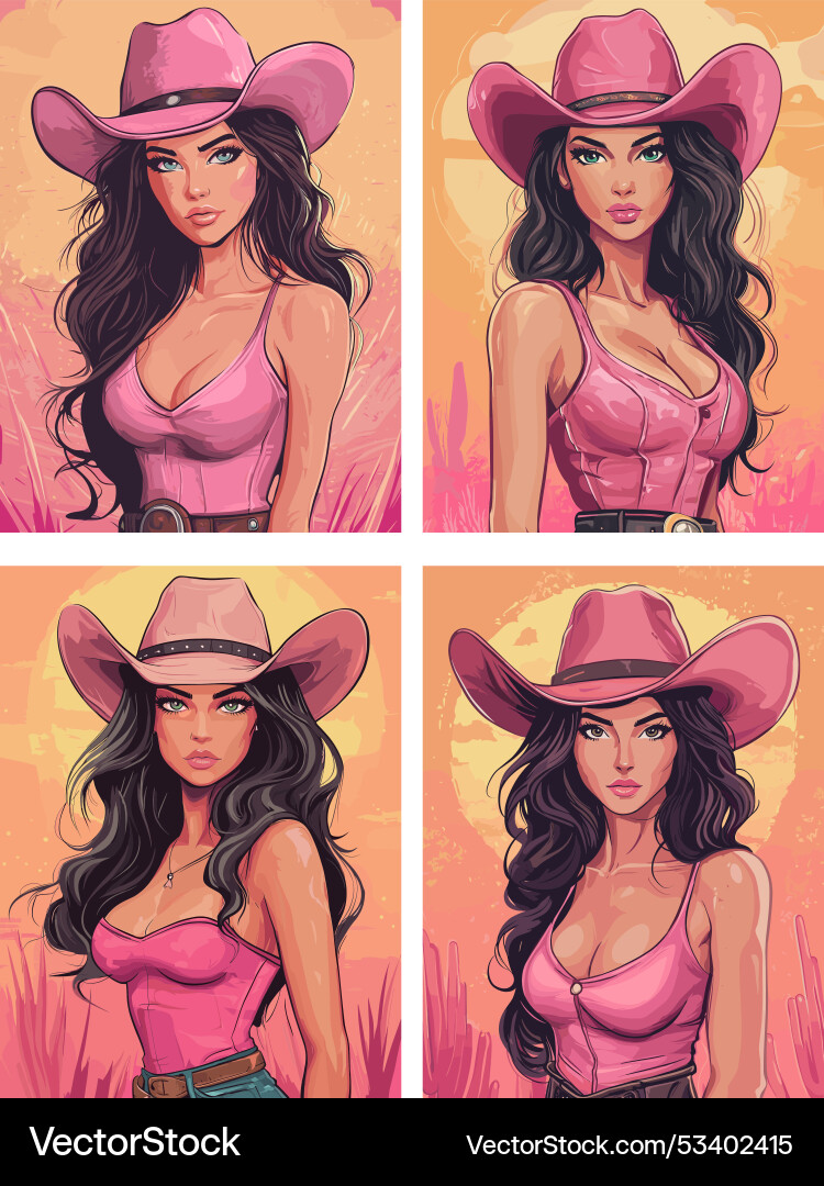 Cowgirls posters niedliche Frau in rosa Cowboy Hut Cowgirls posters niedliche Frau in rosa Cowboy Hut vektorbild
