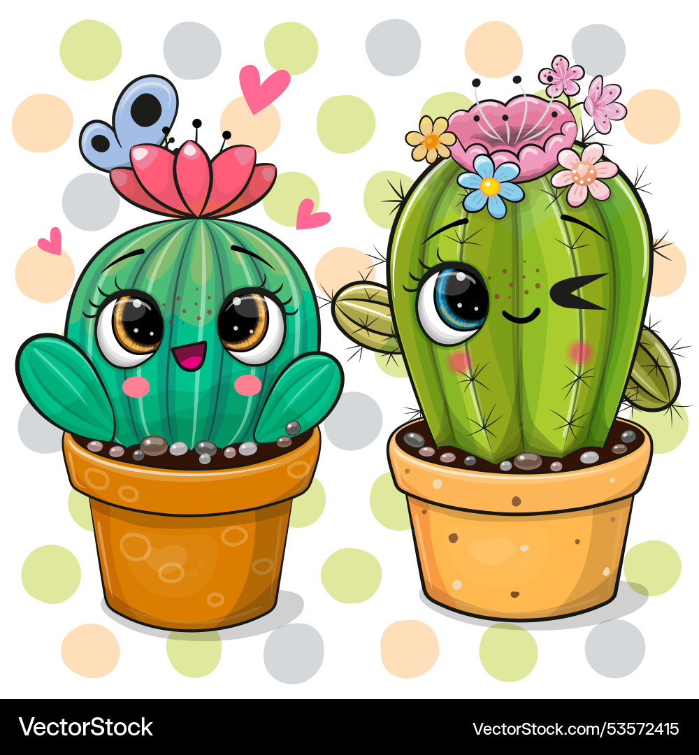 Cute cartoon cacti with butterflies Cute cartoon cacti with butterflies vector image
