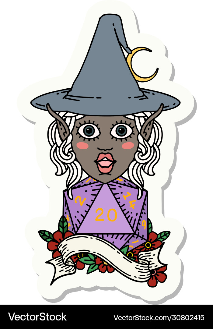 Elf mage character with natural twenty dice roll Vector Image