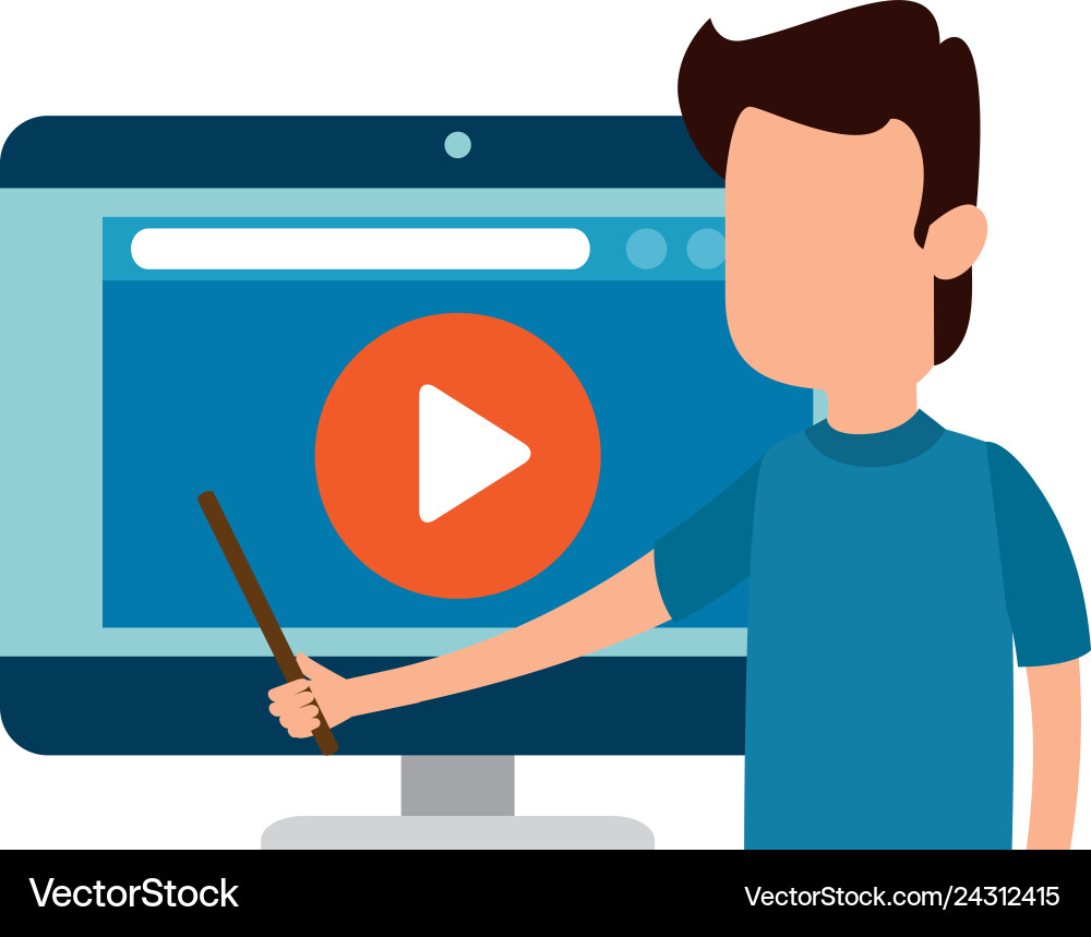 Man teaching with computer and media player Man teaching with computer and media player vector image
