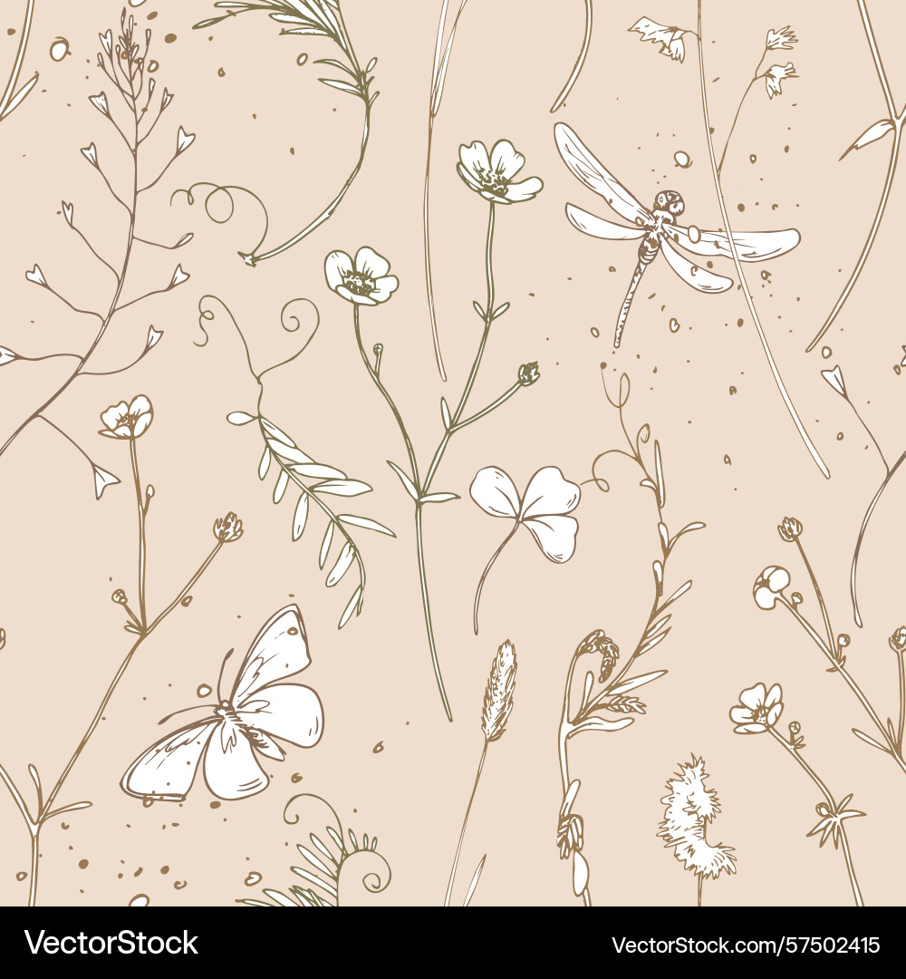 Minimal seamless botanical pattern with hand-drawn Vector Image