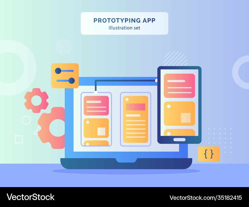 Prototyping App set Benutzeroberfläche auf Computer Prototyping App set Benutzeroberfläche auf Computer vektorbild