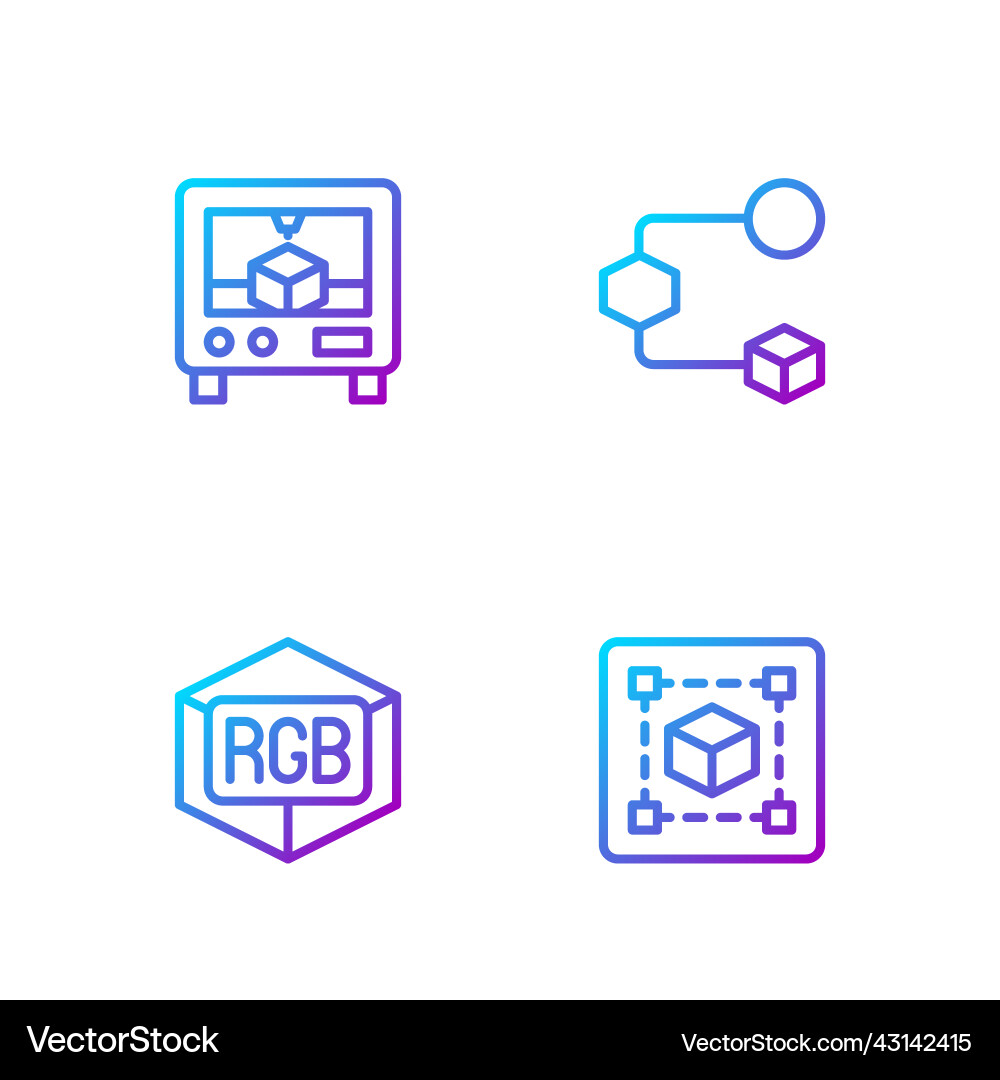 Set line geometric figure cube rgb and cmyk color vector image