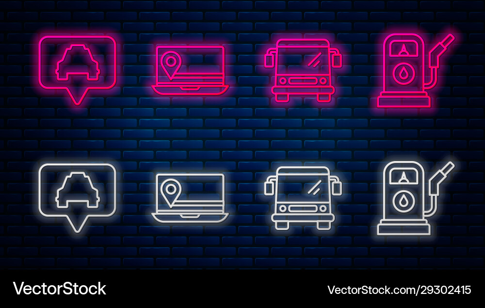 Set line laptop with location marker bus map vector image