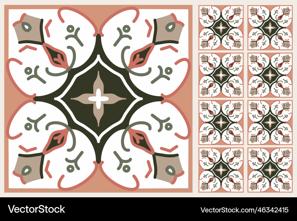 Set of patterned azulejo floor tiles abstract Vector Image