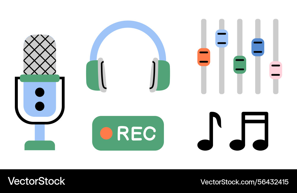 Sound recording set of elements in flat style Vector Image