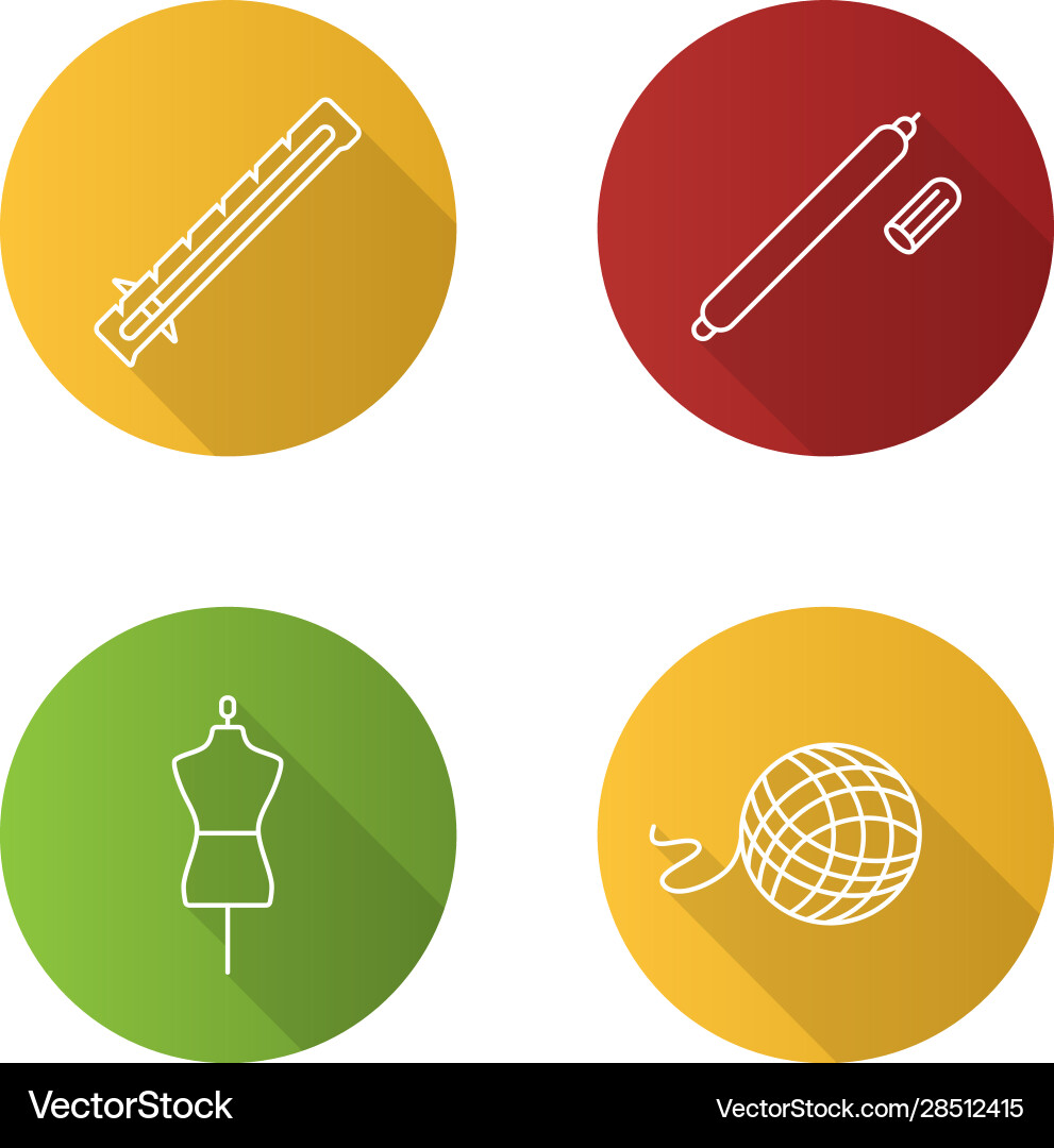 Tailoring flat linear long shadow icons set vector image