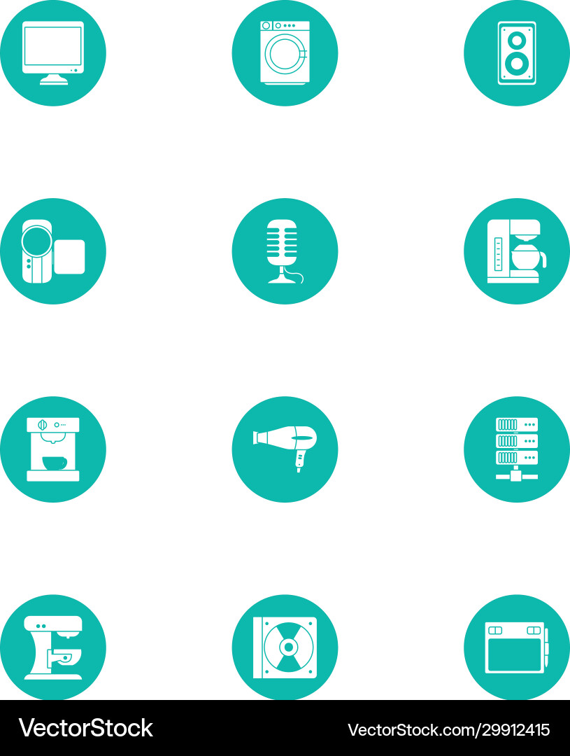 Technology block style icon set design vector image