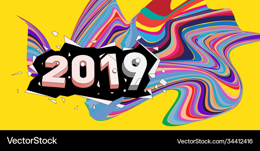 2021 new year text with wavy colorful line vector image