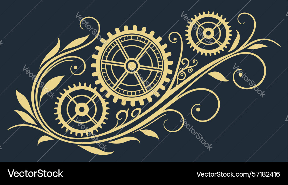 Floral scrollwork with gears mechanical design Vector Image