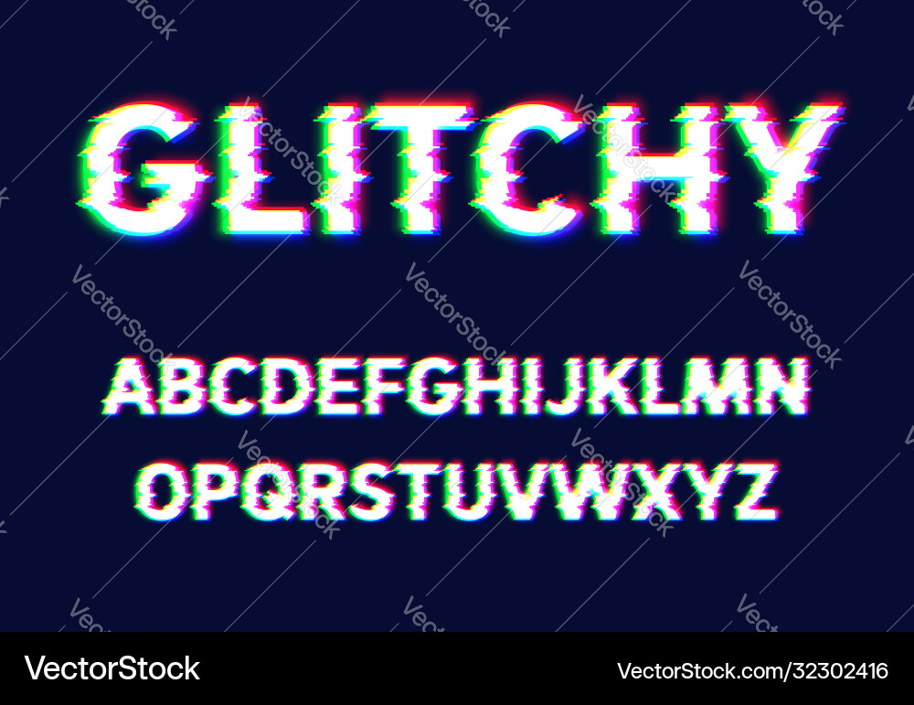 Glitch Font Set - Distorted Text vector image