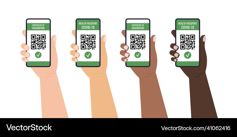 Green pass on smartphone screen with qr-code check Green pass on smartphone screen with qr-code check vector image