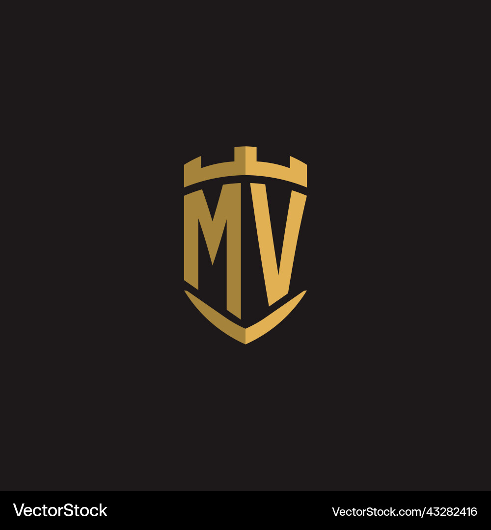 Initials mv logo monogram with shield style design vector image