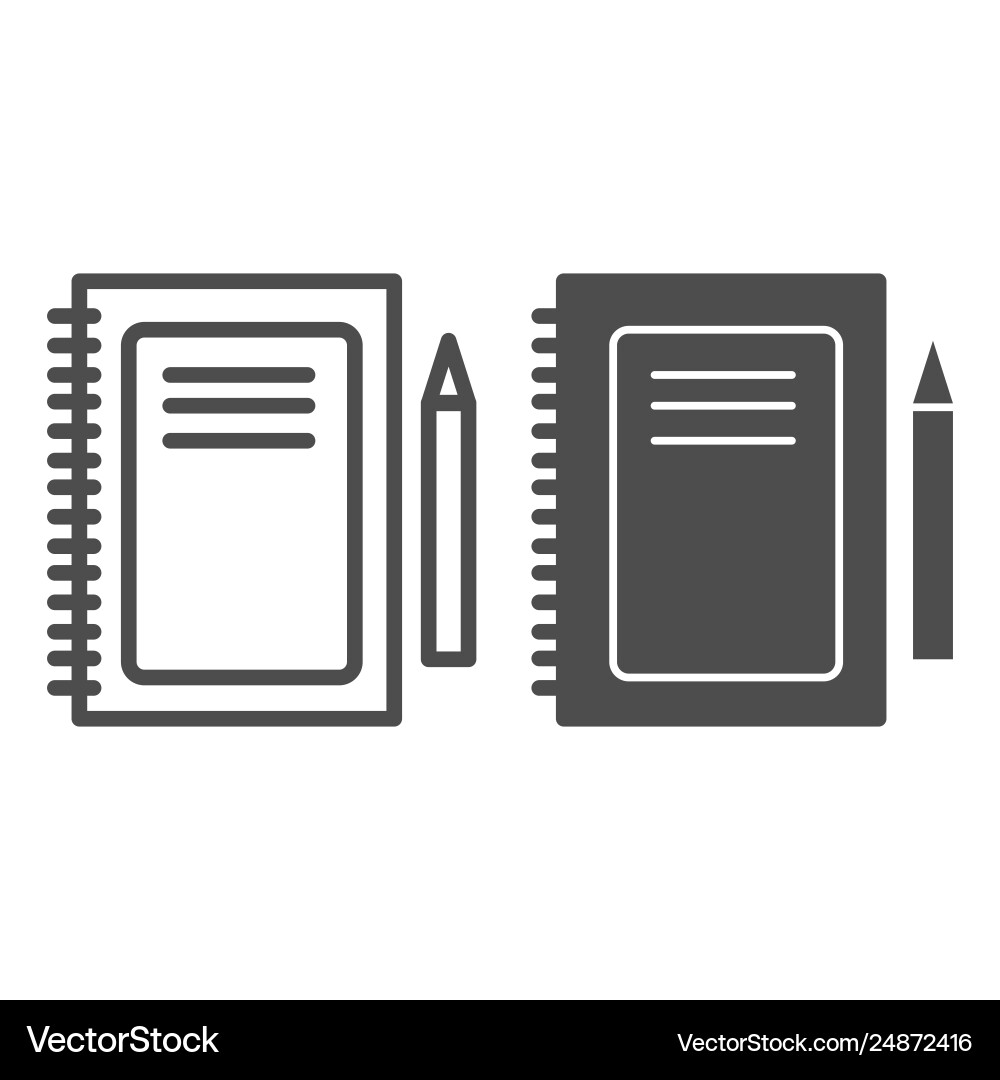 Notebook line and glyph icon notepad pen Notebook line and glyph icon notepad pen vector image