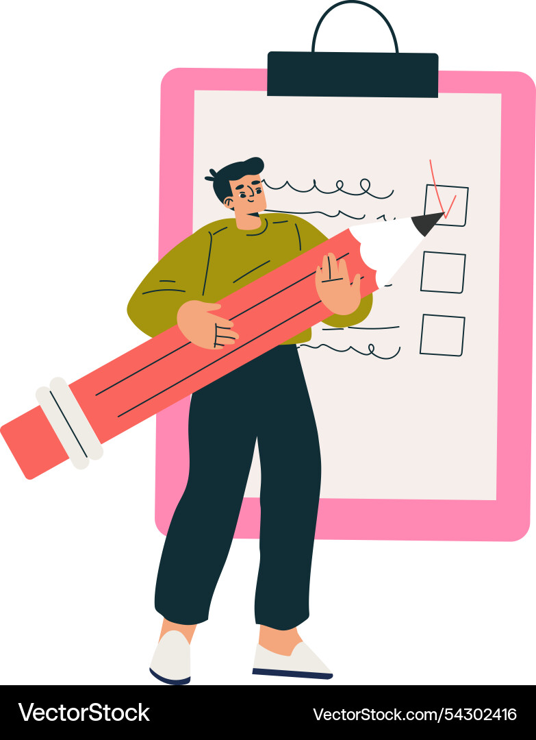 Productive workflow with man checkbox list Productive workflow with man checkbox list Vector Image