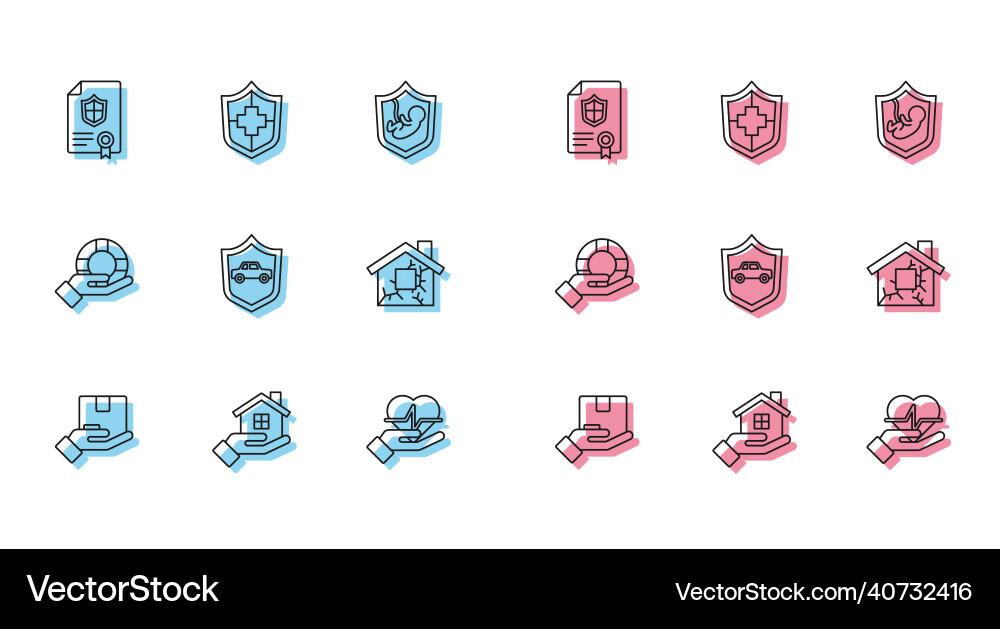 Set line delivery insurance house hand contract Vector Image