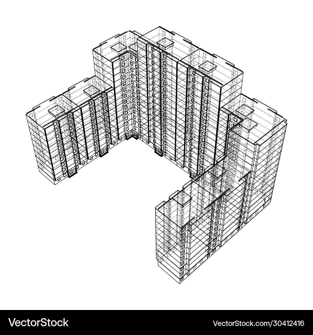 Wire-frame model a multi-storey building vector image