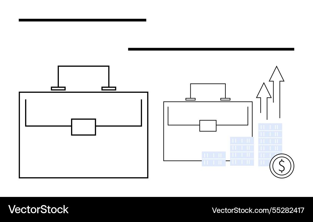 Briefcase with rising graph and coins representing Briefcase with rising graph and coins representing vector image