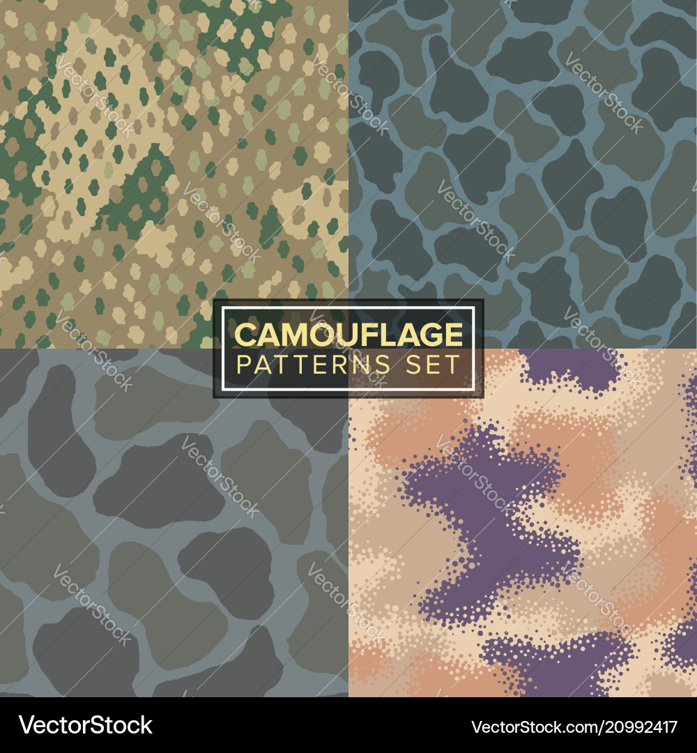 Camouflage pattern set four different textures vector image