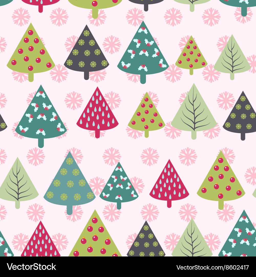 Christmas Tree & Snowflake Pattern vector image