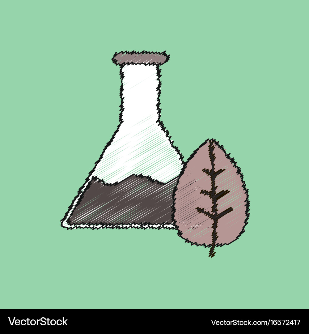 Flat shading style icon lab flask with leaf vector image