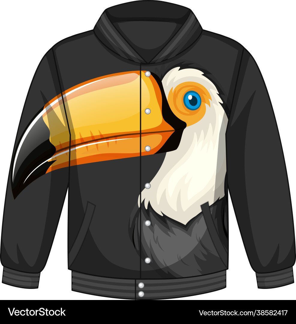 Front bomber jacket with toucan pattern Front bomber jacket with toucan pattern vector image