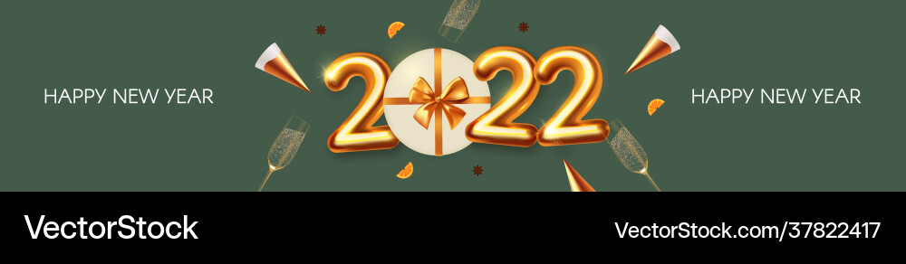 Happy new 2022 year party poster template with 3d vector image