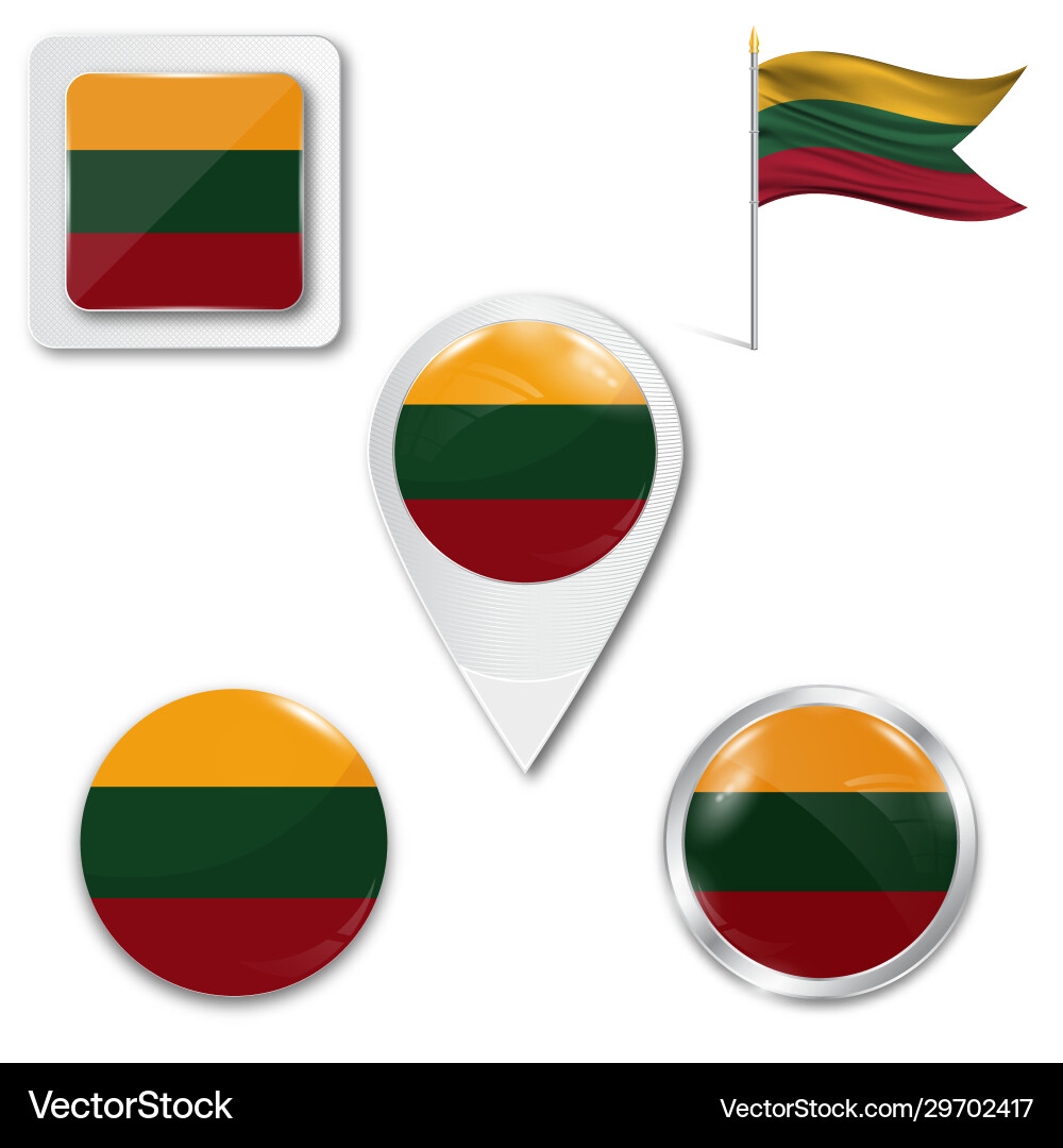 Lithuania flag map and glossy button set Lithuania flag map and glossy button set vector image
