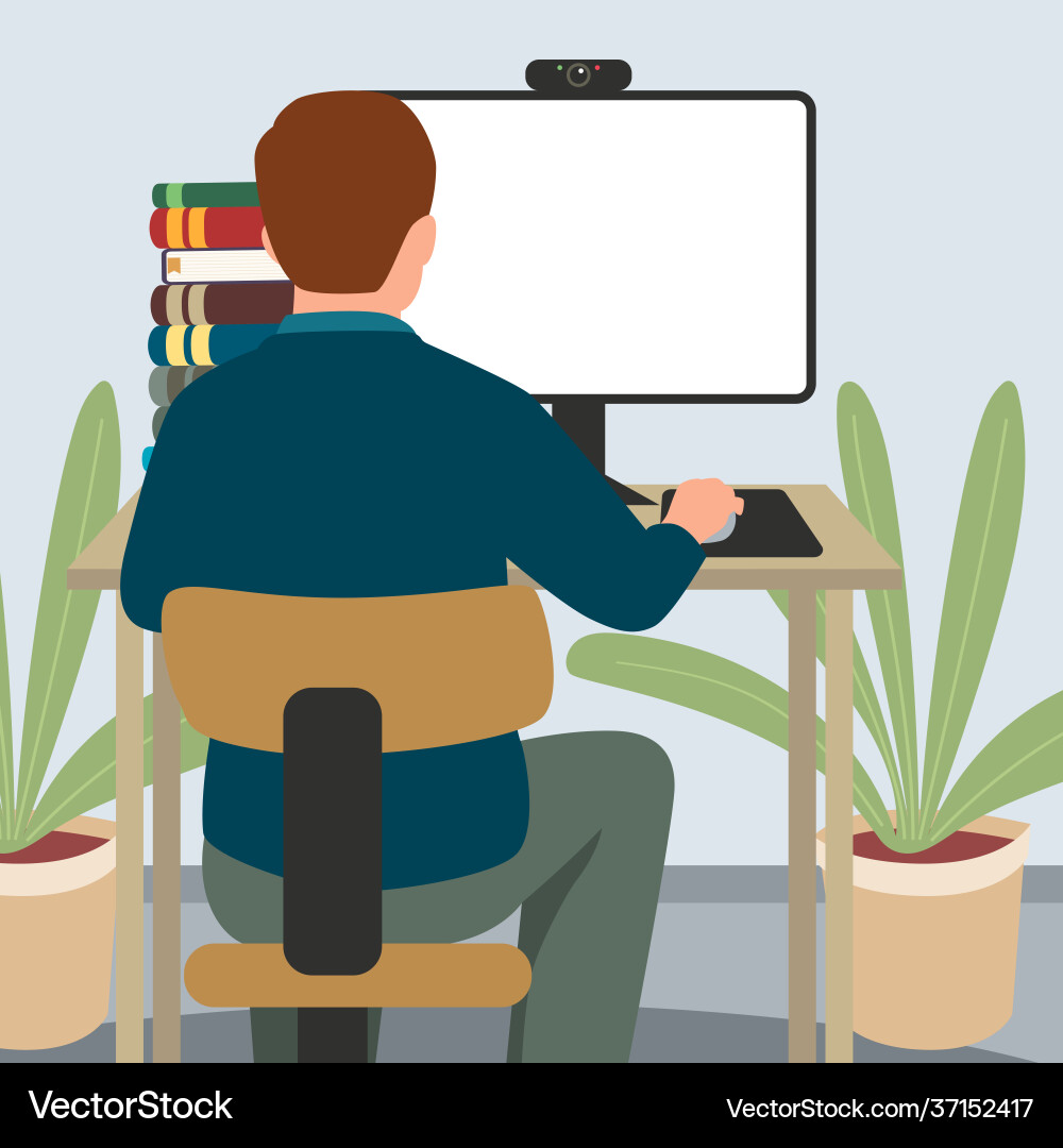 Man working on a computer Man working on a computer vector image