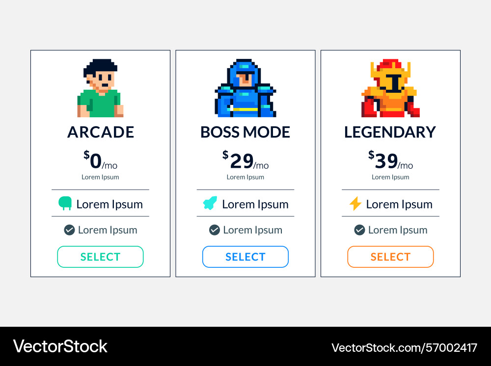 Pricing table design template retro pixel style vector image