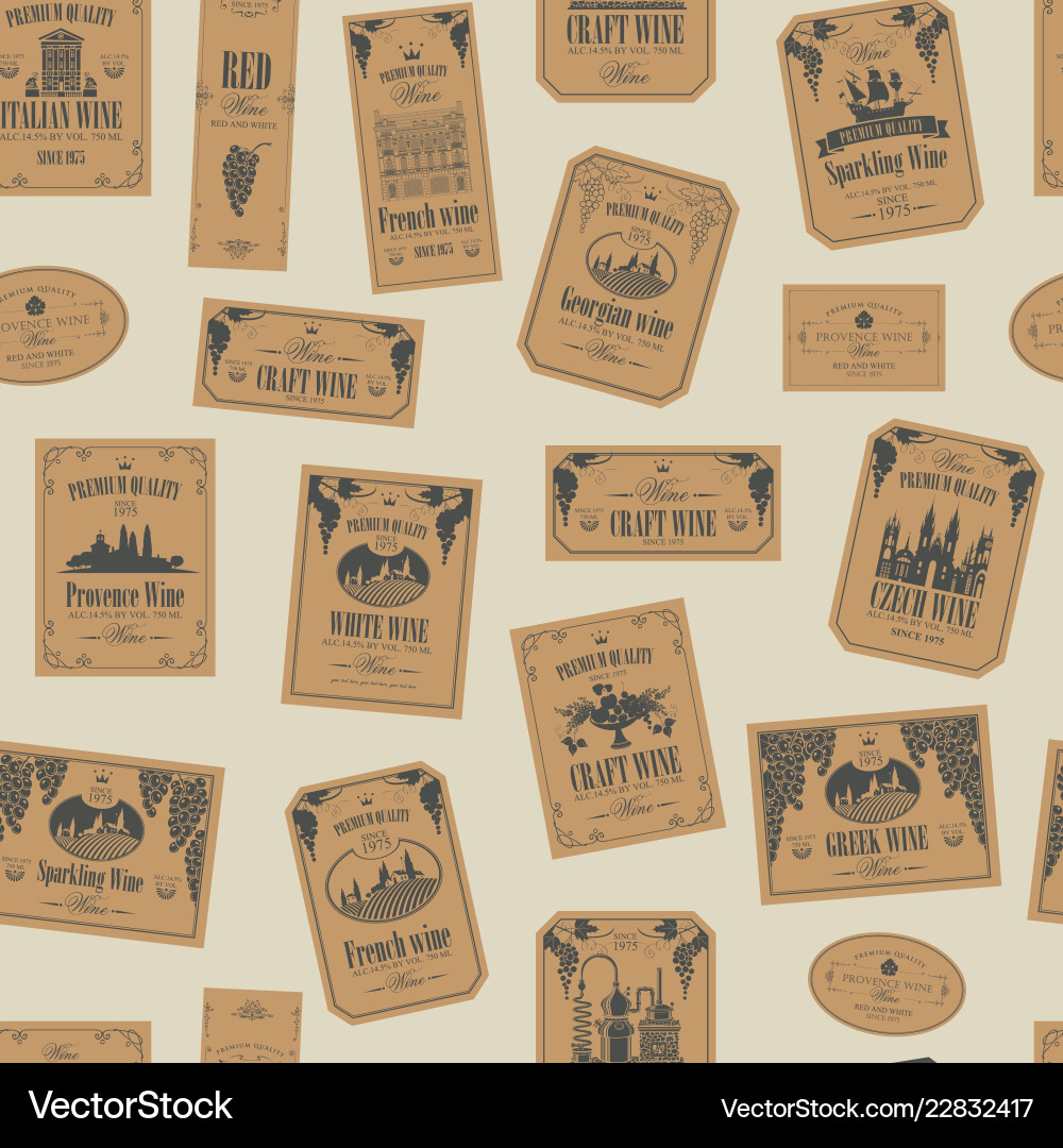 Seamless pattern with various wine labels vector image