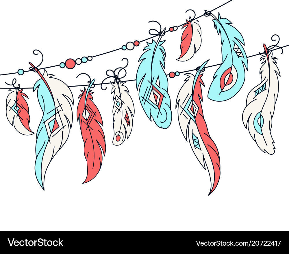Set of bird feathers with ethnic pattern Set of bird feathers with ethnic pattern vector image