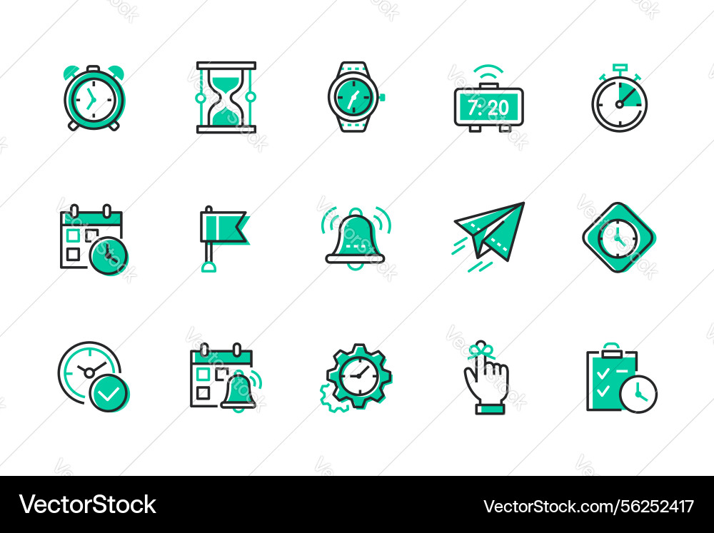 Time alarm and deadline - set of line design Time alarm and deadline - set of line design Vector Image